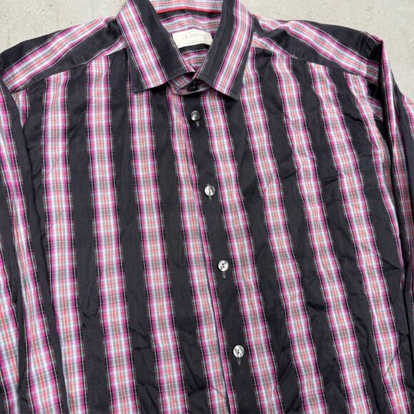 Eton Contemporary Dress Shirt Black & Pink Plaid Pattern 43 17 XL - Picture 2 of 8